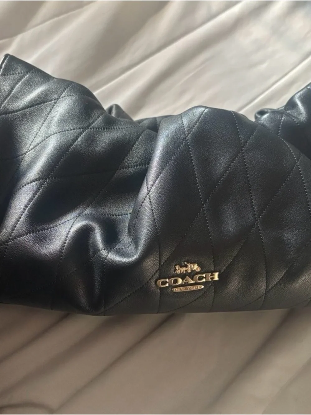 Coach Black Leather Shoulder Bag with Brown Leather Creed Patch